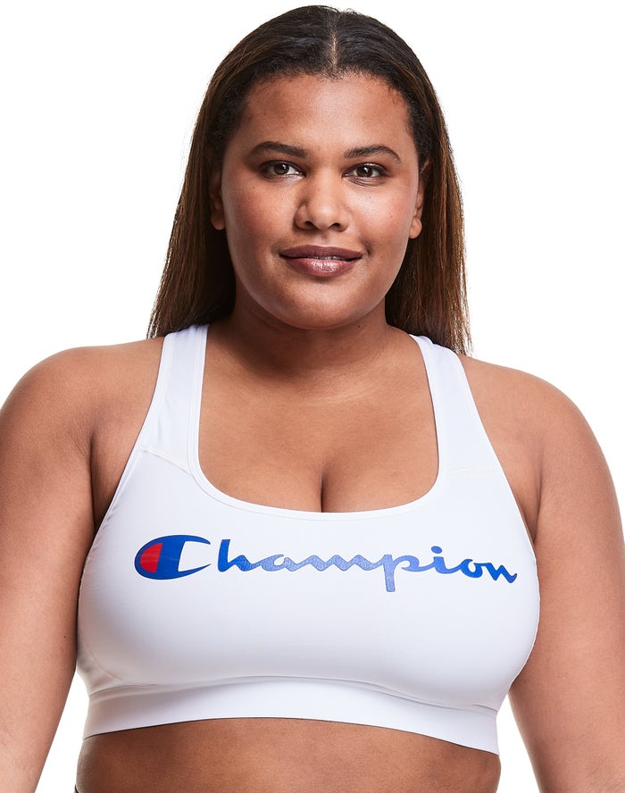 Champion Womens Sports Bra NZ - Plus The Absolute Workout Script Logo White ( 8204-MFWAP )